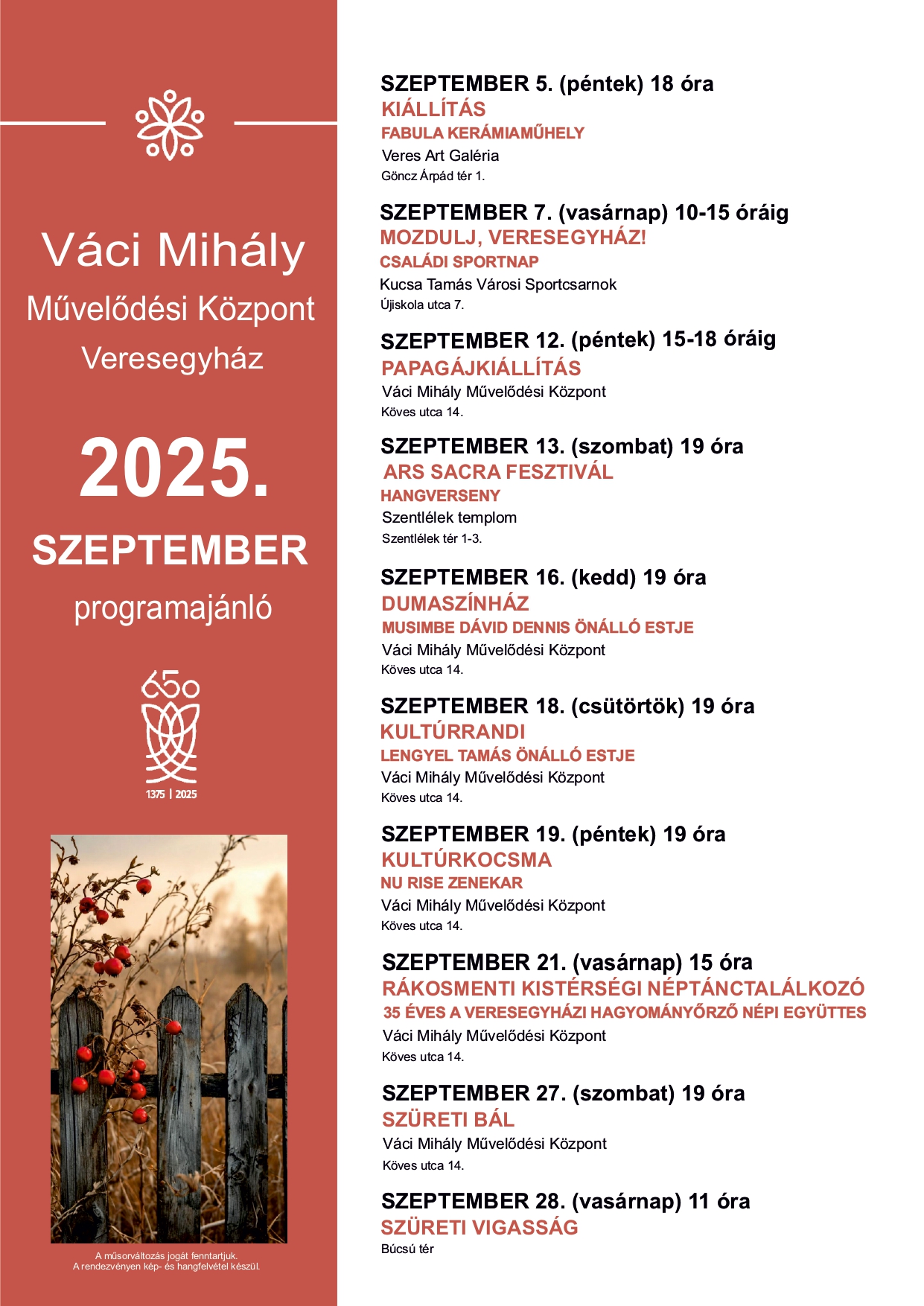 PROGRAMAJÁNLÓ 2025. SZEPTEMBER