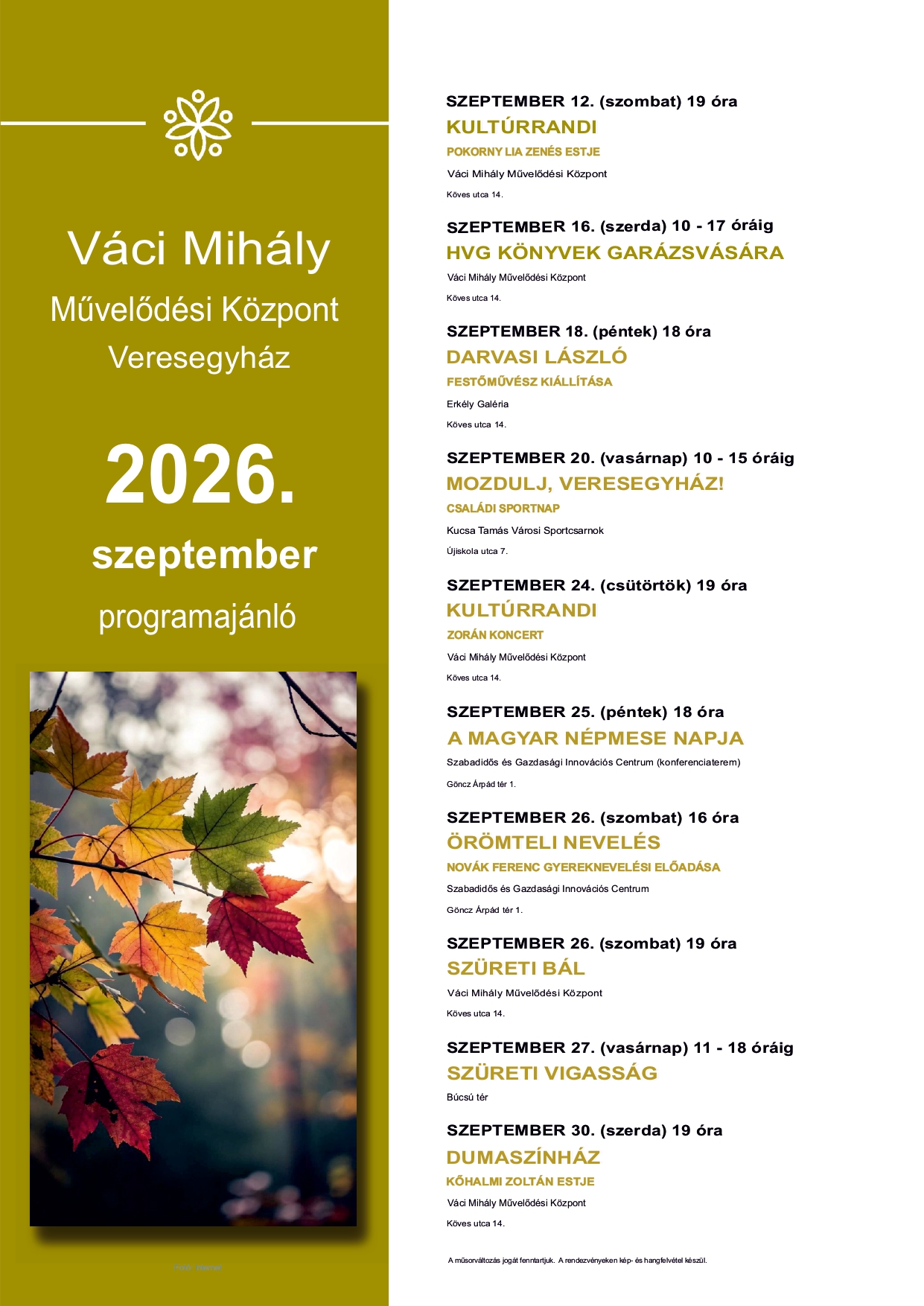 Szeptemberi programajánló